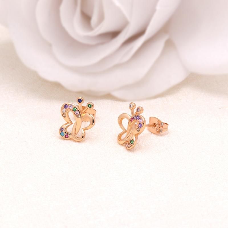 Copper 18K Gold Plated Colorful CZ Butterfly Fashion Stud Earring