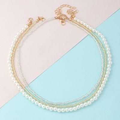 Wholesale Fashion Women Jewelry Handmade Multi-Layer Retro Pearl Bead Necklace