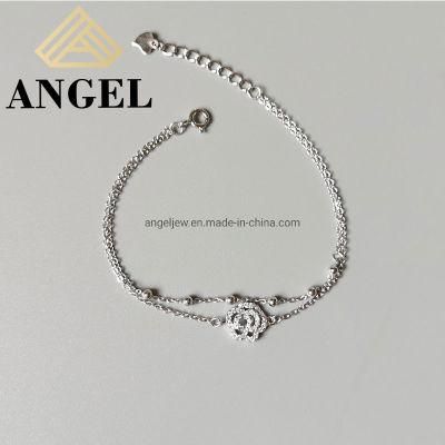 Fashion Accessories Trendy 2022 Fashion Jewelry 925 Silver Rose Flower Double Chain Beauty Charm Factory Wholesale Bracelet