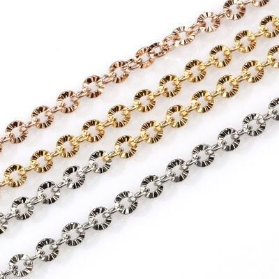 Factory Custom Made Stainless Steel Fashion Jewelry Necklace Cable Chain with Flower Embossed