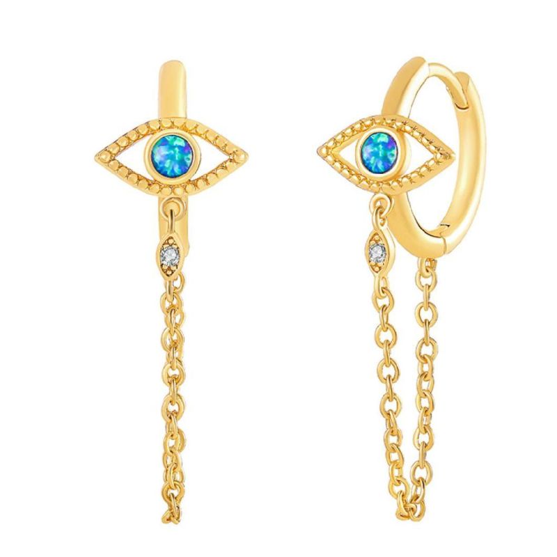 18K Customized Earring Turkey Opal Blue Eyes Dangle Earrings S925 Sterling Silver Devil Eye Hoop Huggie Earrings