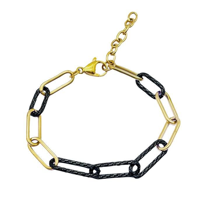 Chunky Gold Plated and Black Color Paperclip Stainless Steel Necklace Jewelry for Girls