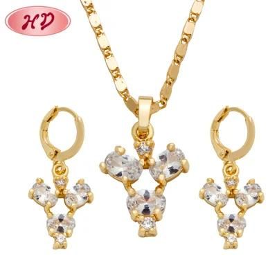 Hot Selling Cubic Zirconia Brass 18 K Gold Plated Jewelry Set