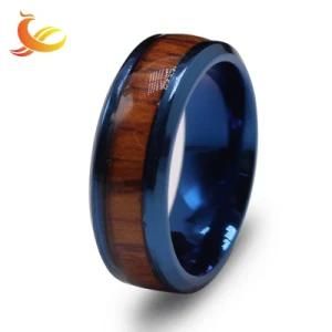 Fashion Stainless Steel Plated Finger Inlay Wood Ring Jewelry