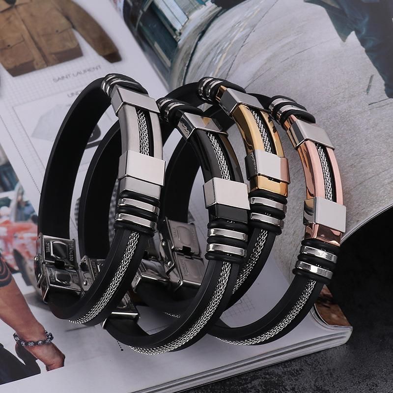 Male Bangles Jewelry New Boutique Men′s Titanium Steel Silicone Bracelet
