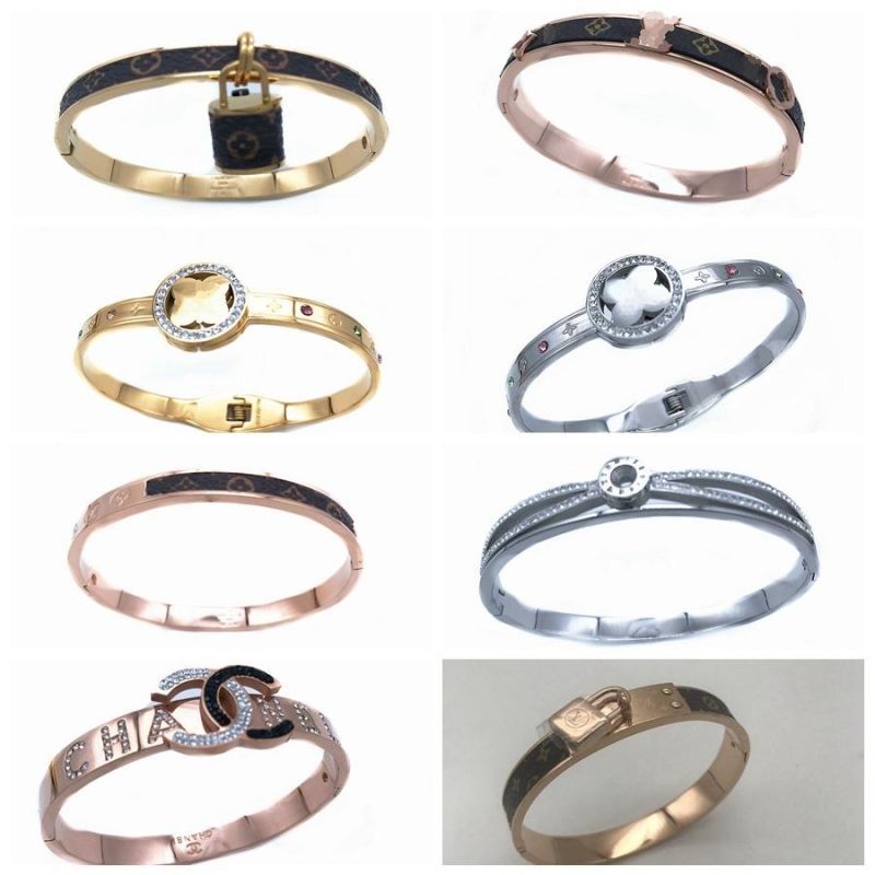 Luxury Designer 316L Stainless Steel 18K Gold Plated Zircon Bangle Bracelet for Women and Men
