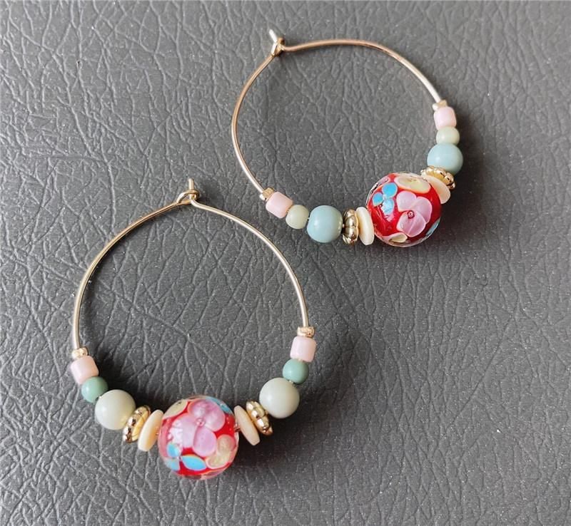 Fashion Jewelry Gold Plated Multiple Beads Ccb Disc White Pink Candy Faceted Bead Ceramic Hoop Earrings for Women Girls Lady
