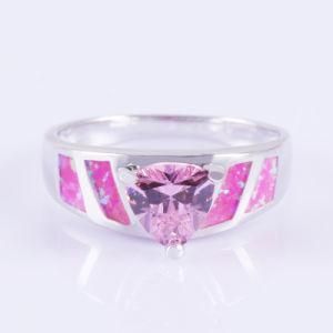 Pink Fire Opal with Pink CZ Stone 925 Silver Ring