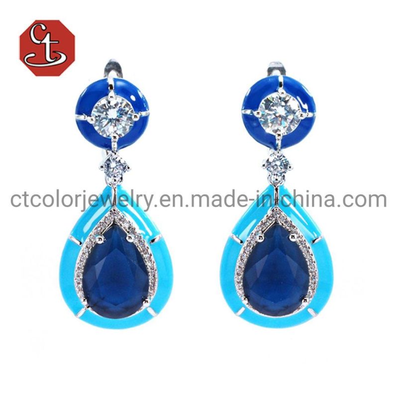 Turquoise Enamel Silver Necklace with Cubic Zircon Fashion 925 Sterling Silver Pendant and Necklace