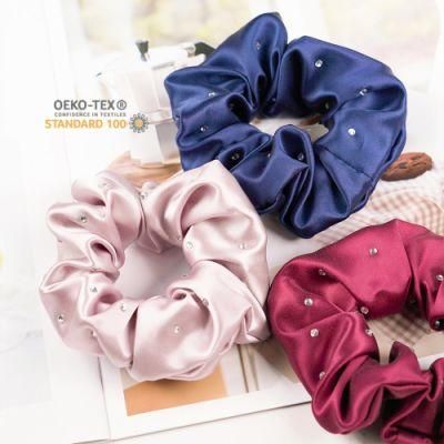 5cm Luxury Style Silk Scrunchies with High Quality Srystal for Girls