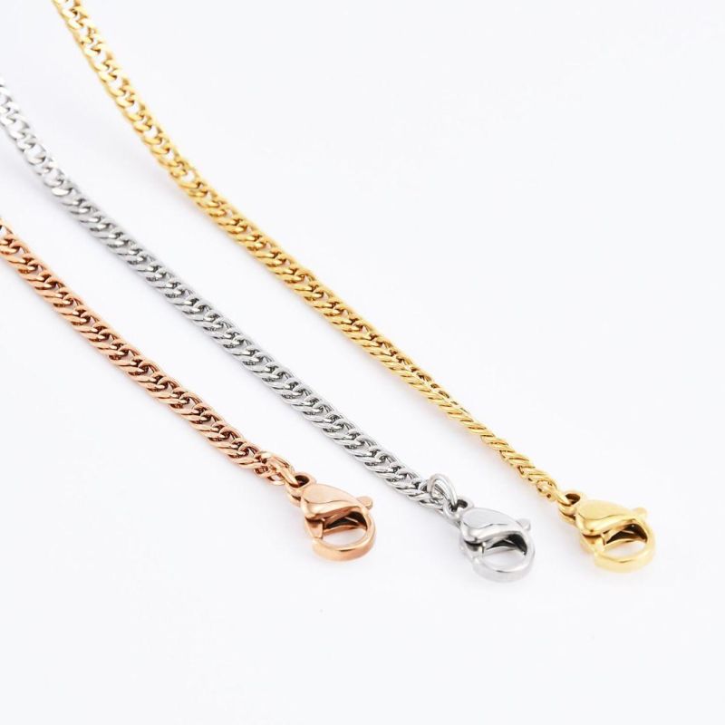 Fashion Necklace Jewellery Double Curb Polish Chain Hip Hop Men′jewelry Stainless Steel Gold Plated