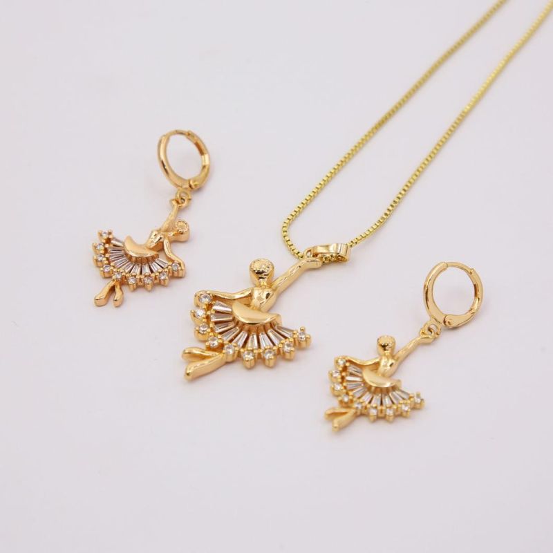 Imitation 18K Gold Plated Charm Jewelry Set with CZ Crystal