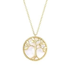 Fashion Jewelry Gold Plated Tree of Life Pendant Mother of Pearl Shell Tree Brass Chain Necklace