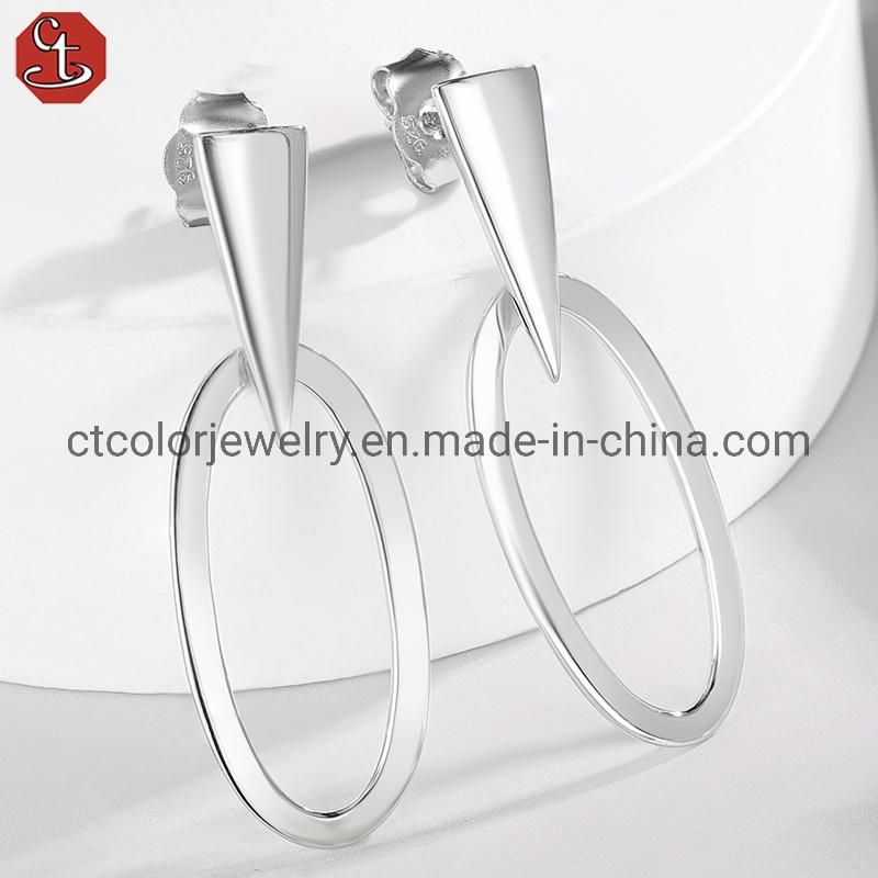 High Quality 925 Plain Silver Women′s Earrings simple style Trendy Jewelry