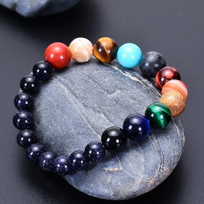 Solar System Eight Planets Stretch Line Bracelet Natural Blue Sand Stone Women′ S Accessories Wholesale Natural Stone Beaded Bracelets