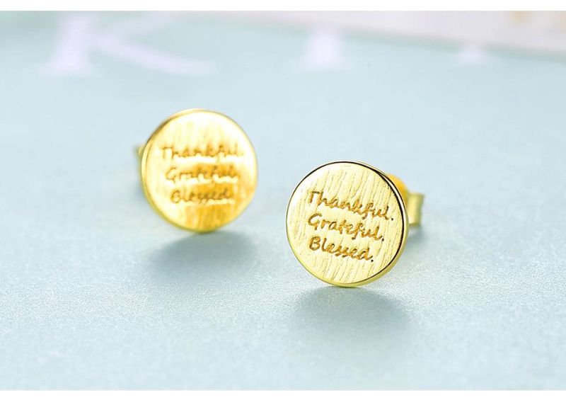 Fashion Jewelry Printing Round Card Silver 925 Ear Studs