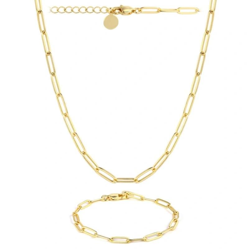 Trendy 18K Gold PVD Plated Jewelry Set Paperclip Necklace Bracelet for Layer Necklaces Wearing