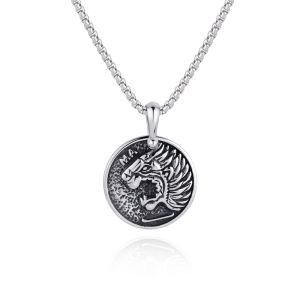 Custom Logo Men&prime;s Jewelry Stainless Steel Lion Coin Necklace
