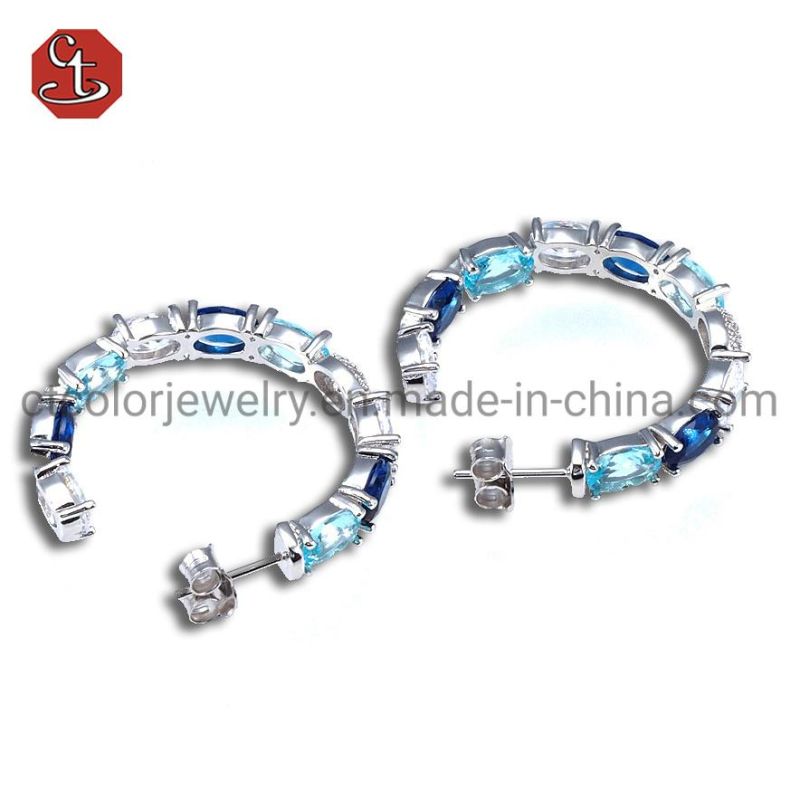 Fashion 925 Sterling Silver Jewelry with Sapphire Fine Earrings For Women