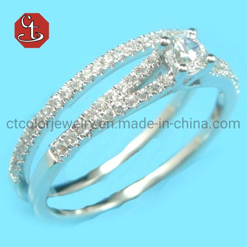 2PCS Bridal Sets Elegant rings for Women Sliver Color Wedding Engagement fashion Jewelry With Full Shiny Cubic Zircon Female Ring