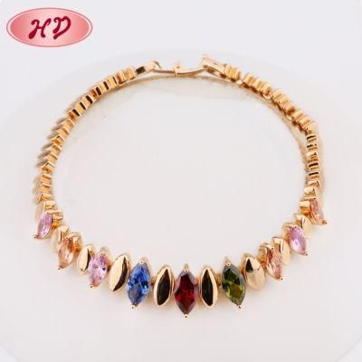 Fashion Jewelry Gold Plated Chain Bracelet with Color Stones for Women