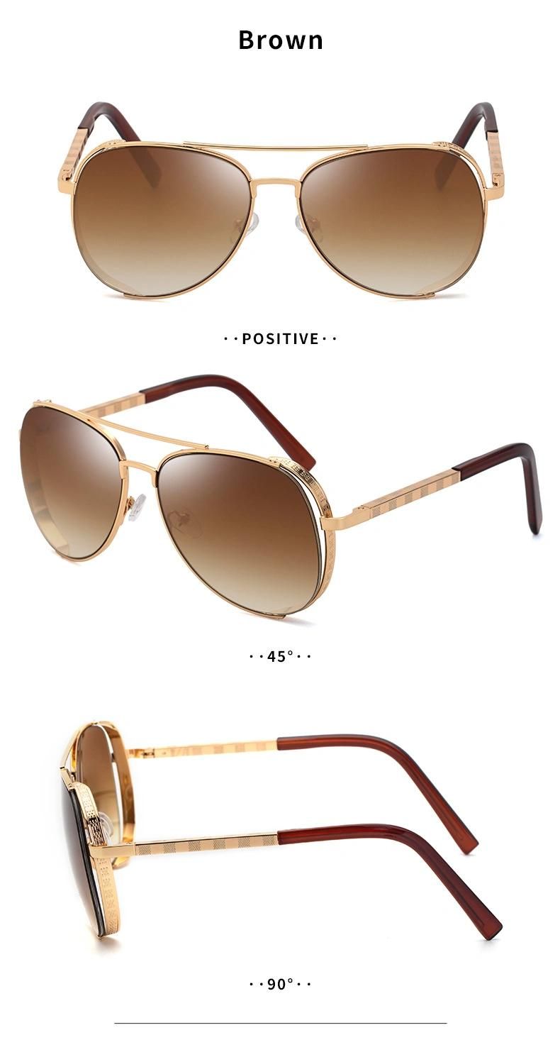 Men China Factory Direct Sale UV400 Sun Glasses Custom Logo Metal Frame Square Retro Trendy Fashion Sunglasses