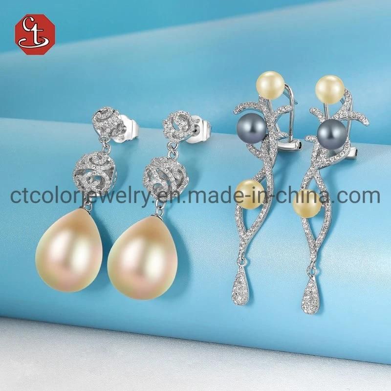 Fashion Imitation Jewelry 925 Silver Jewelry 14K 18K Gold Plated Costume Champagne Pearl Earring For Women