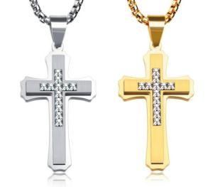 Charming Cubic Zirconia Gothic Cross Necklace for Men Women Gift Stainless Steel Pendant Necklace Gold Silver Male Female Jewelry
