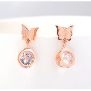 Butterfly Inlaid Zircon Gold-Plated Stainless Steel Earrings Stud