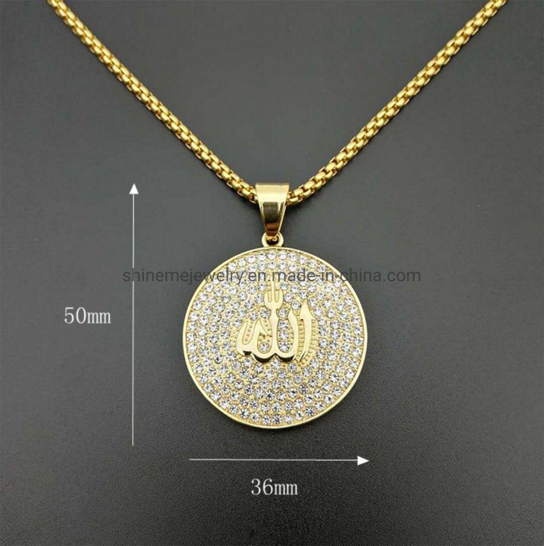 Fashion Jewelry Arabic Muslim Jewelry Titanium Steel Gold Plated Full Diamond Islam Koran Mantra Amulet Pendant Spt2624