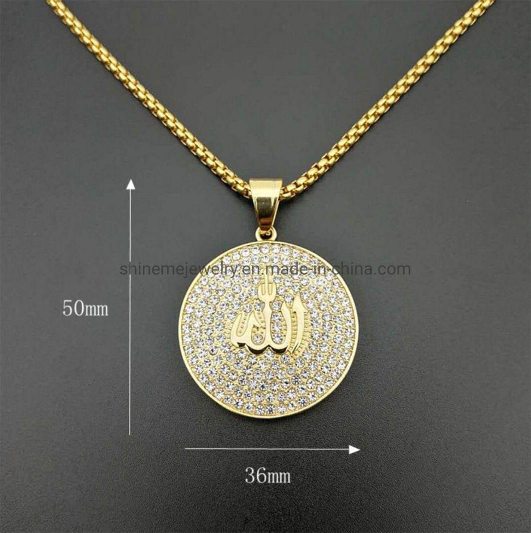 Fashion Jewelry Arabic Muslim Jewelry Titanium Steel Gold Plated Full Diamond Islam Koran Mantra Amulet Pendant Spt2624