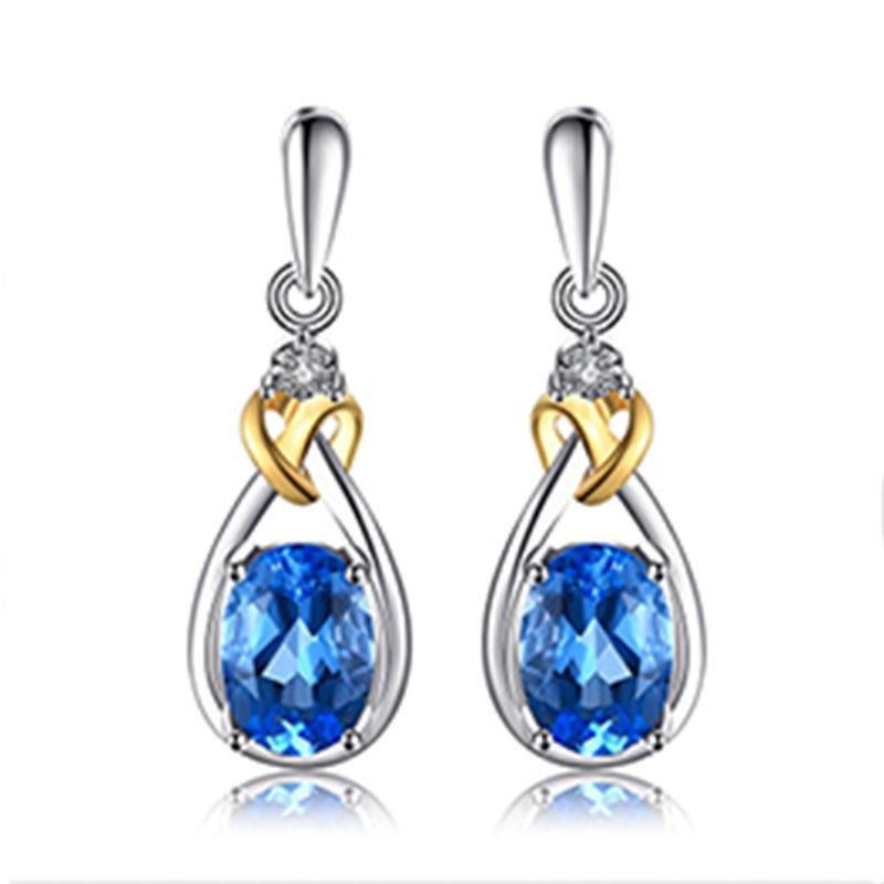 Wholesale 925 Sterling Silver Fashion Jewelry Gemstone Blue Topaz Earring Drop