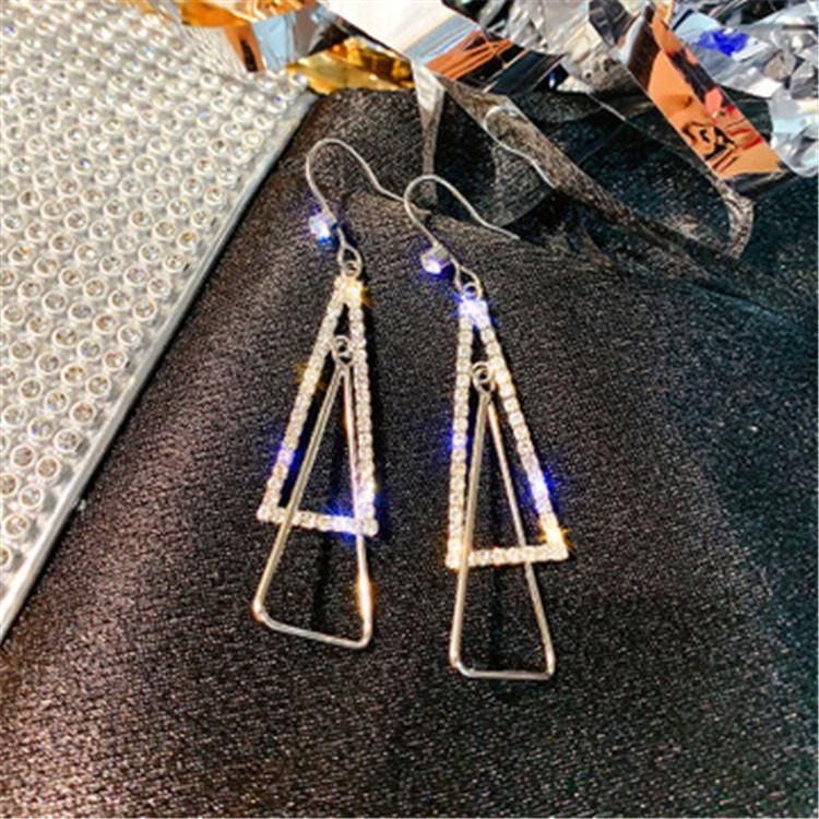 Fashion Exaggeration with Diamond Zircon Female Geometric Triangle Long Earring