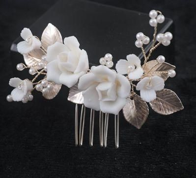 Bridal Wedding Pearl Ceramic Flower Hair Vines Headband Headpiece Hair Comb