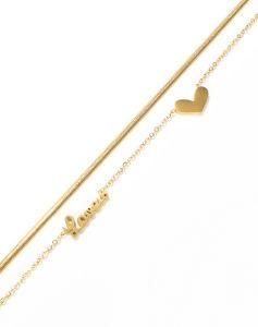 Jewelry Adjustable Double Chain Heart Pendant Stainless Steel&#160; Women Necklace&#160;