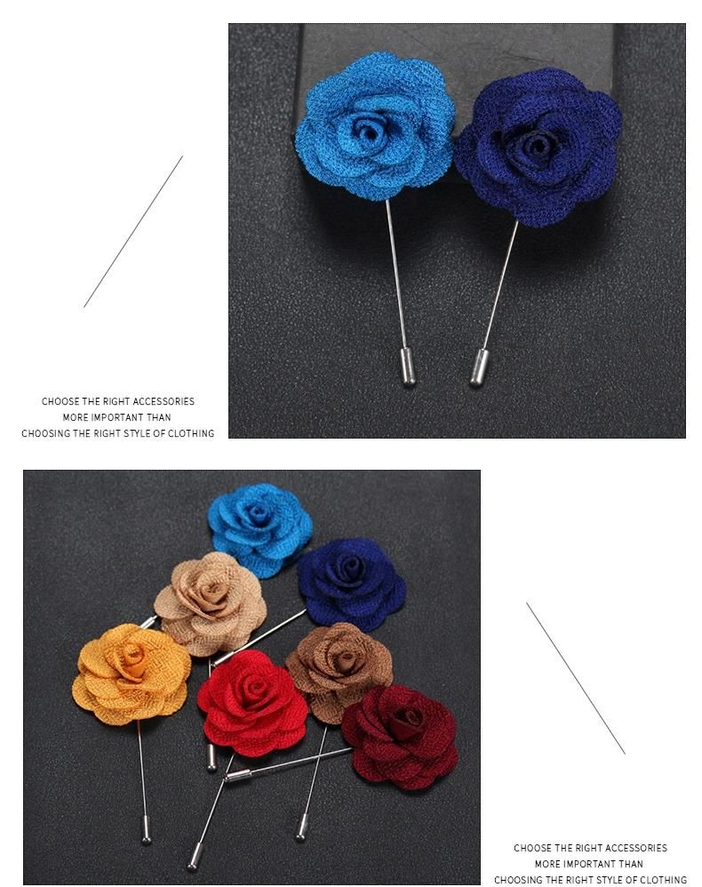 Soloid Color Flower Lapel Pin Casual Fashion Handmade Suit Boutonniere Stick Brooches