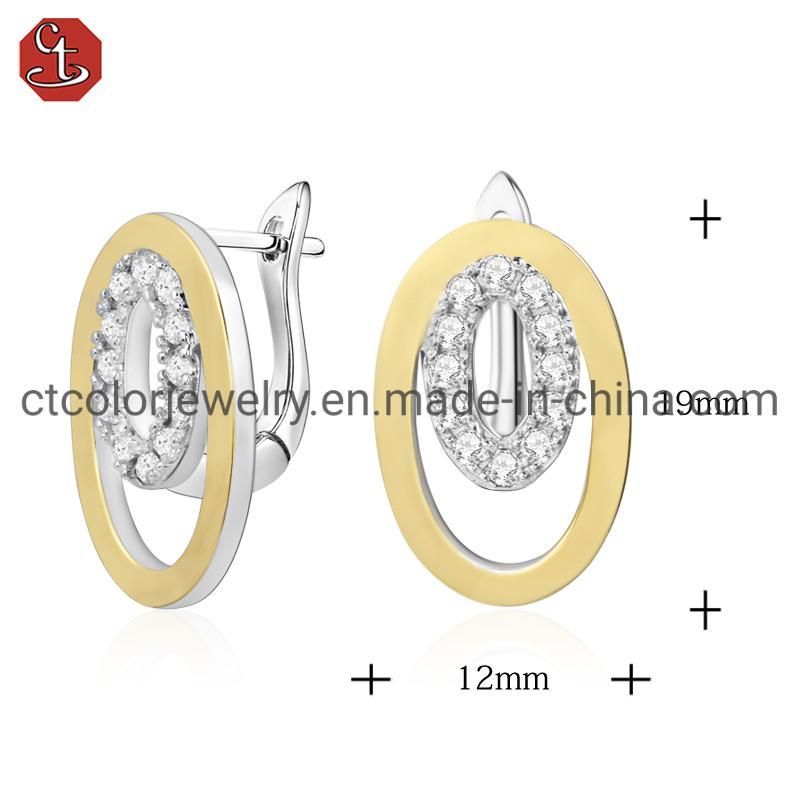 Fashion Jewelry Luxury 925 Silver and Brass Cubic Zirconia Gold Earring