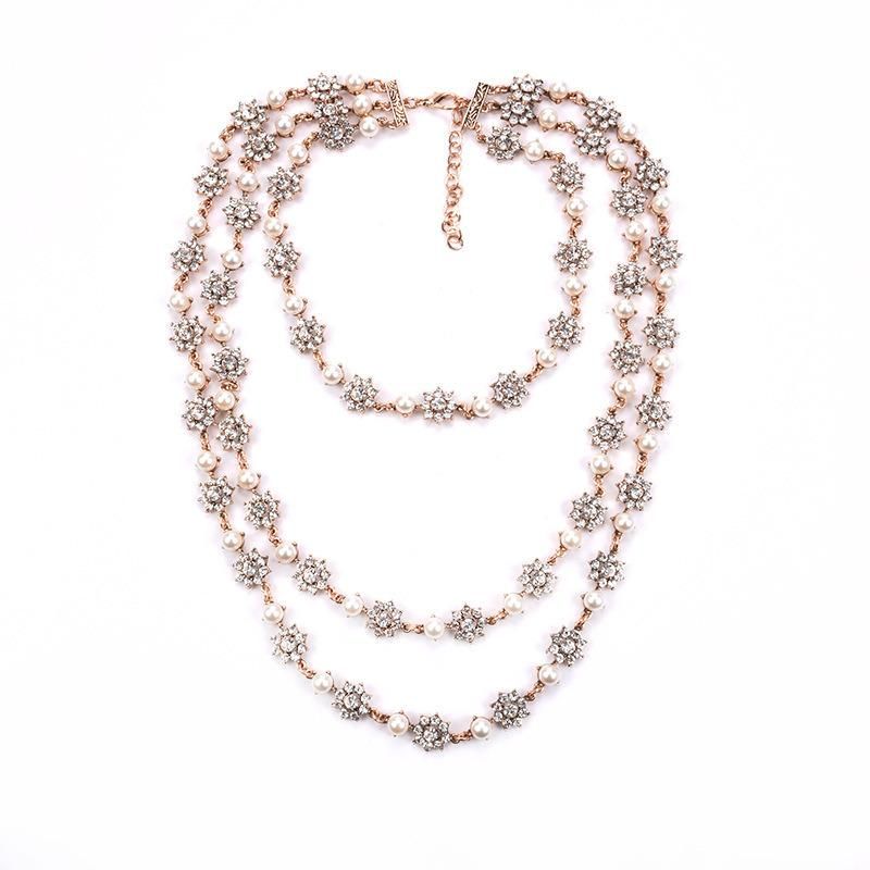 Multilayer Pearl Crystal Gem Necklace Long Sweater Chain Decoration Accessories