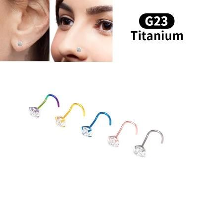 20g Titanium 1.5mm 2mm 2.5mm 3mm 3.5mm 4mm Round Diamond CZ Nose Screw Studs Rings Piercing Jewelry