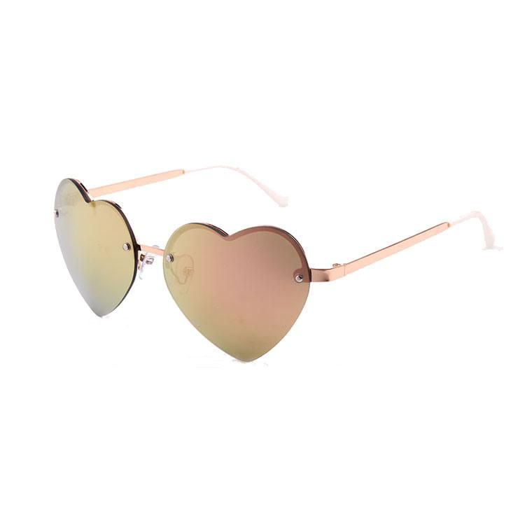 Rimless Heart Design Metal Pink Sunglass