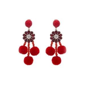 Custom Jewelry Bohemian Red Pompom Fashion Earrings for Women