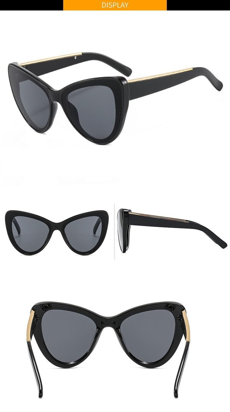 Large Frame Cat Eye Ladies Fashion Personality Metal Sunglasses