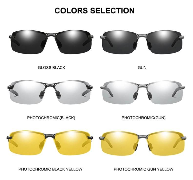UV400 Frameless Sport Night Vision Fishing Rimless Color Changing Photochromic Wholesale Fashion Polarized Designer Sunglasses for Driving Wholesale Sunglass