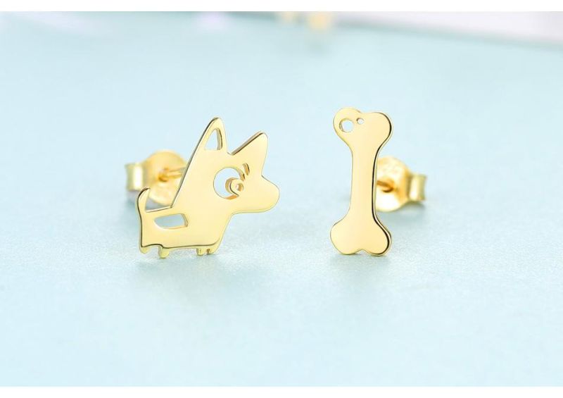 Jewelry Irregular Earring Stud in Dog and Bone Shape