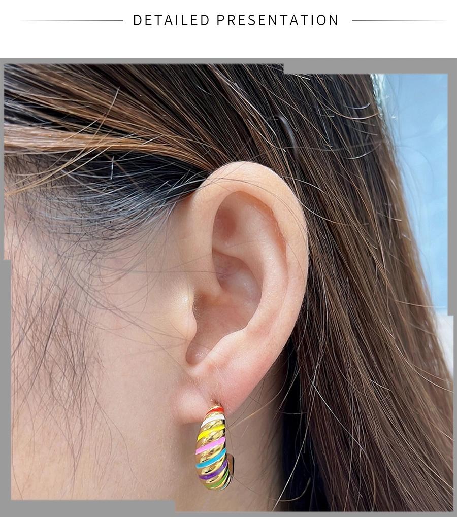 Curved Stitching Casual Geometric Spiral Pattern Women′ S Color Enamel Earrings
