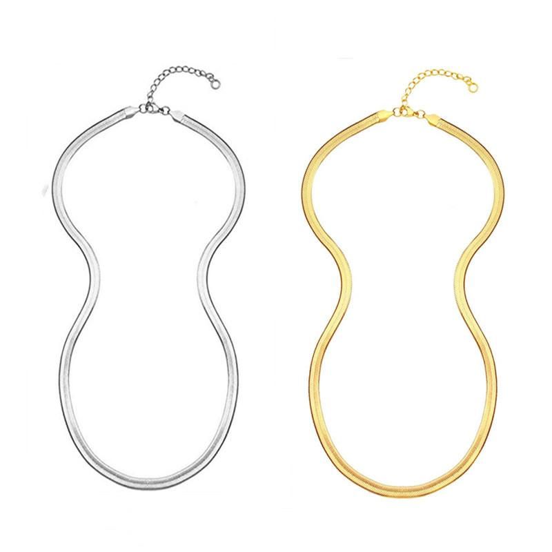 Gold Flat Snake Chain Herringbone Choker Necklace for Women (16-36 inches)