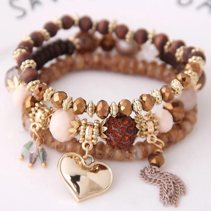 Small MOQ Romantic Tassel and Heart Charm Bracelet DIY Style Fashionable Bohemia Jewelry Fast Ship Time Natural Stones Bracelet