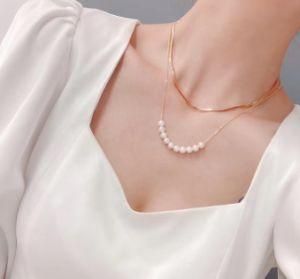 Wholesale Gold Baroque Real Freshwater Pearl Layered Snake Chain Necklaces Jewelry