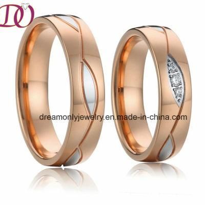 Bicolor Rose Gold and White Silver Stainless Steel Ring Wedding Band