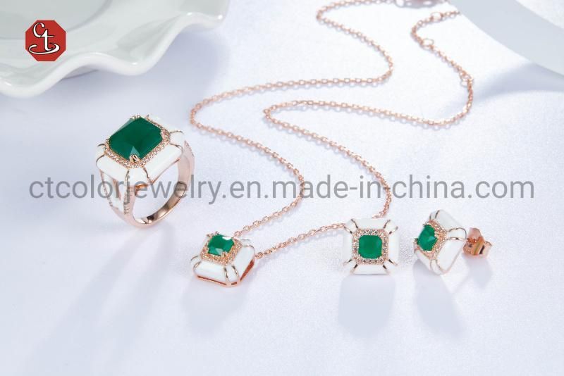 Fashion Jewelry Love Pendant Green Enamel Color Women 925 Silver Simple  Necklace